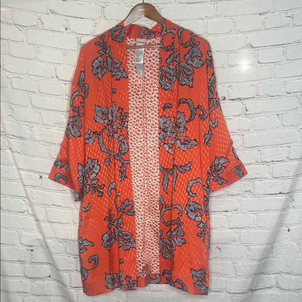 Chico’s Orange & Blue Design Kimono Jacket Size 12/14 Brand New W/Tags